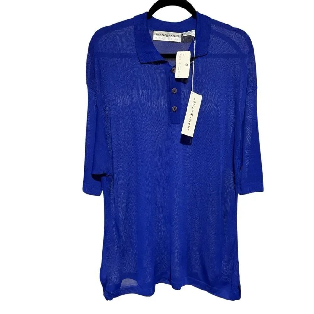 Jhane Barnes Vintage 1998 Slinky Cobalt Blue Semi Sheer Polo Shirt